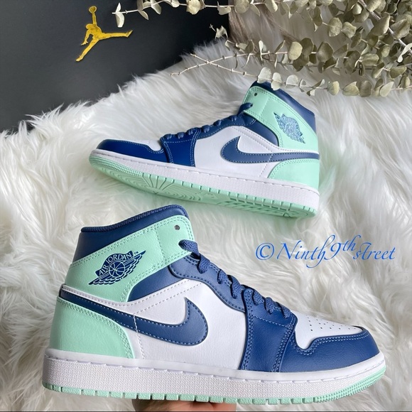 Nike Air Jordan 1 Mid Shoes Mystic Navy White Mint Foam PRICE FIRM - Picture 3 of 15